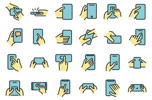 Using smartphone icons set vector flat