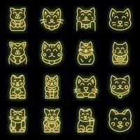 Lucky cat icons set vector neon