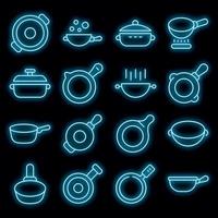 conjunto de iconos de sartén wok neón vectorial vector