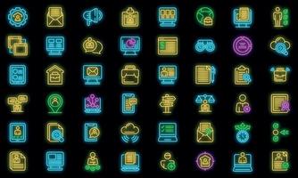 Online job search icons set vector neon