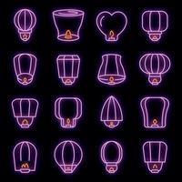 Floating lantern icons set vector neon