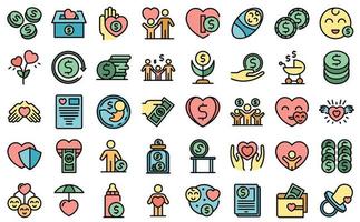 Child support icons set line color vector