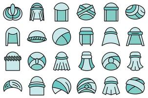 Arabic turban icons set line color vector