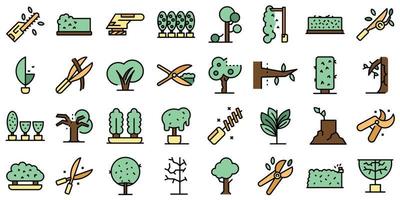 Tree trimming icons set line color vector