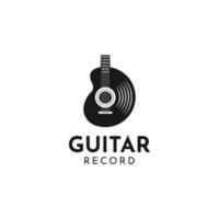 disco de vinilo y plantilla de logotipo de guitarra eléctrica. diseño de vector de disco de música de guitarra. logotipo de disco de vinilo de gramófono