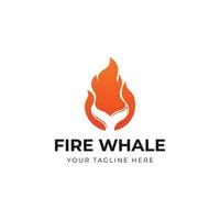 Whale tail with fire flame logo design vector