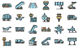 Los iconos del servicio de apoyo en tierra del aeropuerto establecen un vector plano
