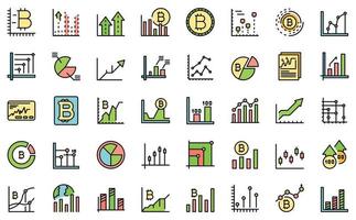 Bitcoin chart icons set line color vector