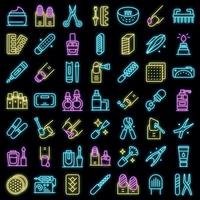 Equipment for manicure icons set vector neon