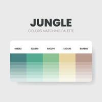 Jungle tone colour schemes ideas.Color palettes are trends combinations and palette guides this year, a table color shades in RGB or  HEX. A color swatch for a spring fashion, home, or interior design vector