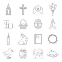 Easter items icons set, outline style vector