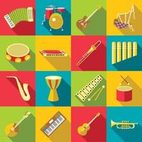 Musical instruments color icons set, flat style vector