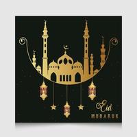 Eid mubarak social media post, Eid al adha and Eid al fitr greeting card template with golden mosque, lantern. Vector illustration