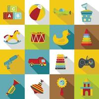 Different kids toys icons set, flat style vector