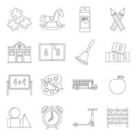 Kindergarten symbol icons set, outline style vector