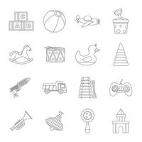 Conjunto de iconos de juguetes para niños diferentes, estilo de contorno vector
