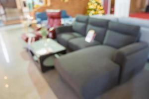 Abstract blur sofa in furniture showroom store interior with bokeh light background for montage product display photo