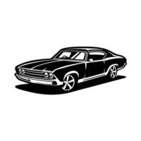 American Muscle Car Vector, Monochrome Image of American Muscle Car in White Background Isolated vector