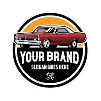 Premium classic american muscle car circle badge emblem logo. Best for automotive related industry vector