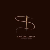 Abstract Initial Letter S Tailor logo, thread and needle combination with gold colour line style , Flat Logo Design Template vector