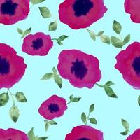 watercolor flowers with foliage vector seamless pattern