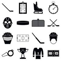 Hockey items icons set, simple style vector