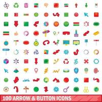 100 arrow and button icons set, cartoon style vector