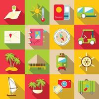 Trip icons set, flat style vector