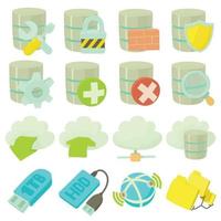 Database symbols icons set, cartoon style vector