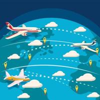Aviation global logistic concept, cartoon style vector