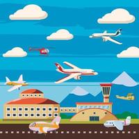 Aviation airport echelon concept, cartoon style