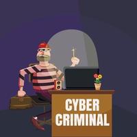 Computer criminal spy concept, cartoon style vector