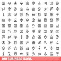 100 business icons set, outline style vector
