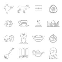 India travel icons set, outline style