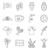 Brazil travel symbols icons set, outline style vector