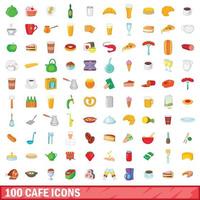 100 cafe icons set, cartoon style vector