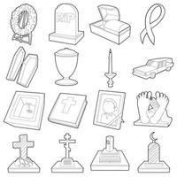 Funeral icons set, outline style vector