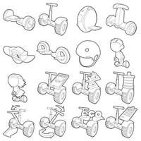 Balancing scooter icons set, outline style vector