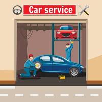 Car service station concept, cartoon style vector