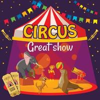 gran concepto de espectáculo de circo, estilo de dibujos animados vector