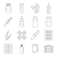 Different drugs icons set, outline style vector