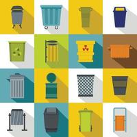 Garbage container icons set, flat style vector