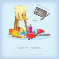 concepto de herramientas de educación artística, estilo de dibujos animados vector