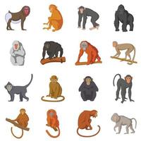 Different monkeys icons set, cartoon style vector