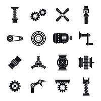 Techno mechanisms kit icons set, simple style