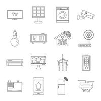 Smart home house icons set, outline style vector