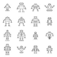 Robot icons set, outline style vector