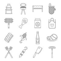 BBQ food icons set, outline style vector