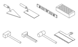 Masonry worker icons set vector outine