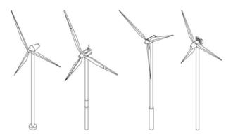Wind turbine icons set vector outine
